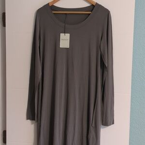 Transit Par Such Gray Long Sleeve Minimalist Contemporary A Line Stretchy Dress